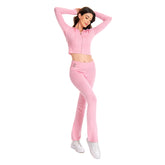 Y2k Damen Frühling Herbst Outfits rosa Top lässig Reißverschluss Pullover Hoodie Set Hosen Anzüge zweiteiliges Set